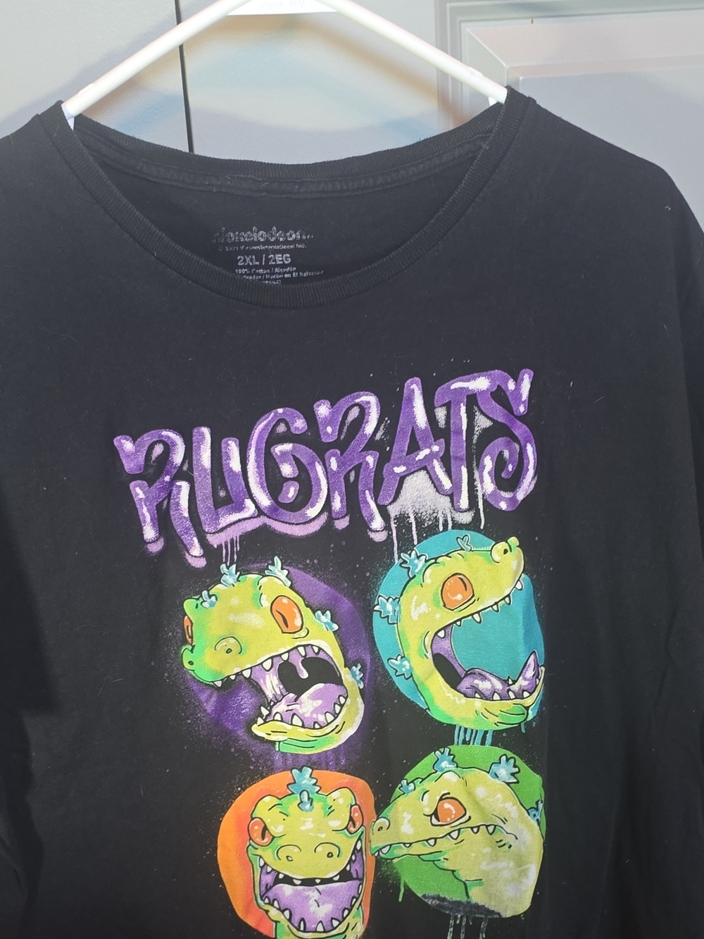Nickelodeon Black Tee with Purple Logo & Neon Green Rugrats Faces